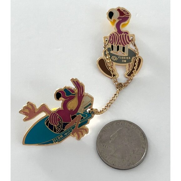 Odyssey of the Mind Florida FL Flamingo Boat Parasailing Pin 2 Set - Picture 2 of 4